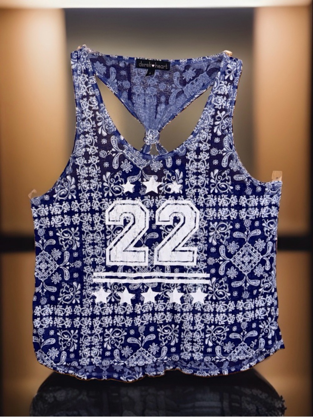Derek Heart Navy Blue Paisley '22 Racerback Tank Top-L-EC